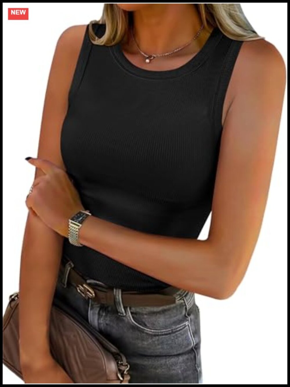 Women's High Neck Ribbed Tank Top Sleeveless Racerback